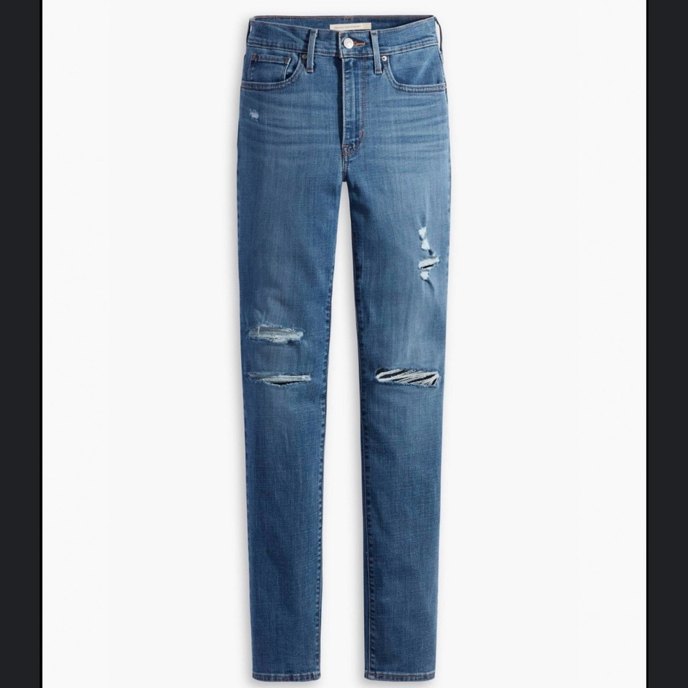 Levi’s 724 High Waist Straight Classic Blue Distressed Women Jeans Size 28